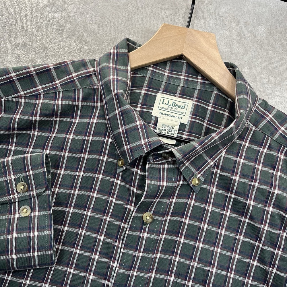 LL Bean Shirt Men's XXL LS Green Plaid Classic Traditional Fit Button Down